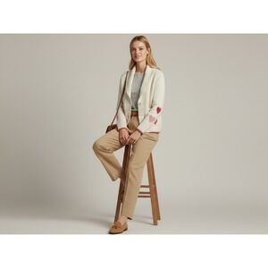 Maeve Anthropologie Heart Cardigan Women XS Cotton Ivory Pink Red Heart Grandma